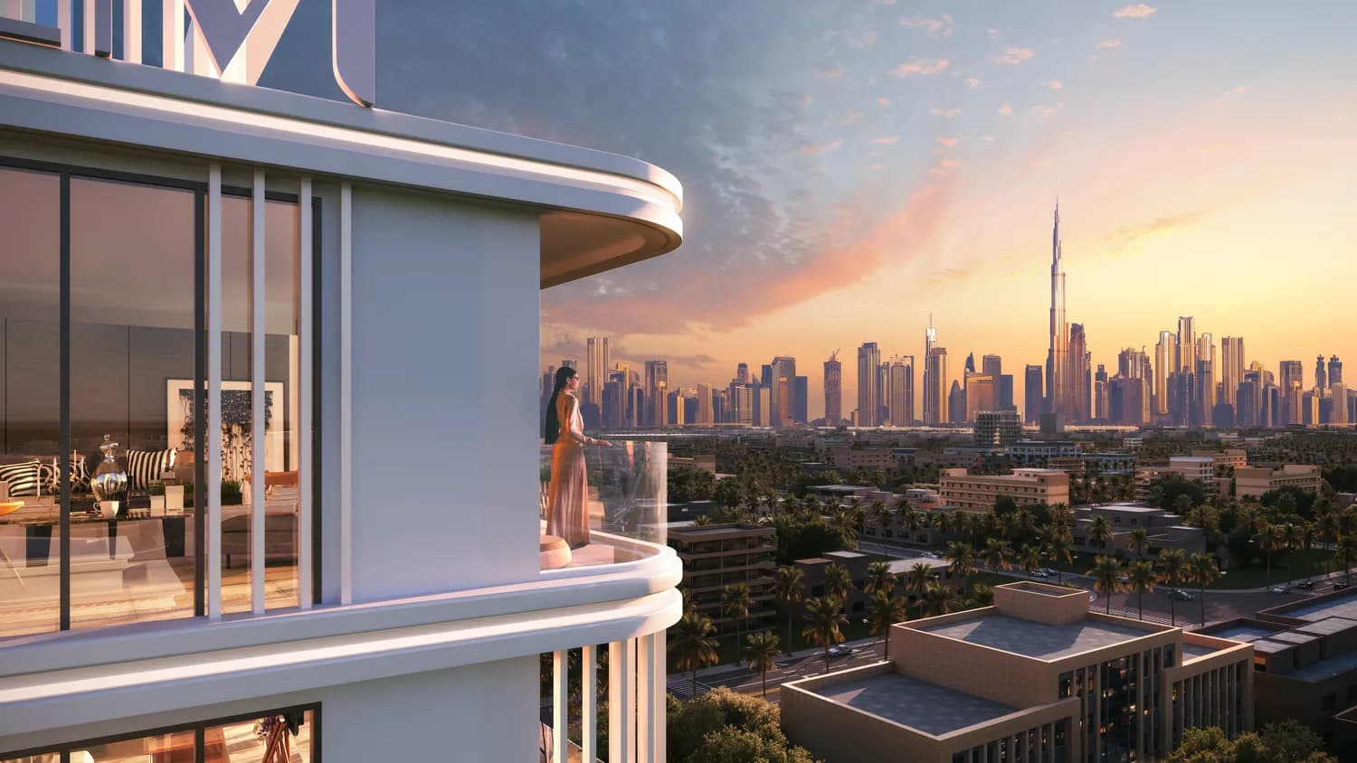 A Linea balcony looking out over Jumeirah toward the Burj Khalifa