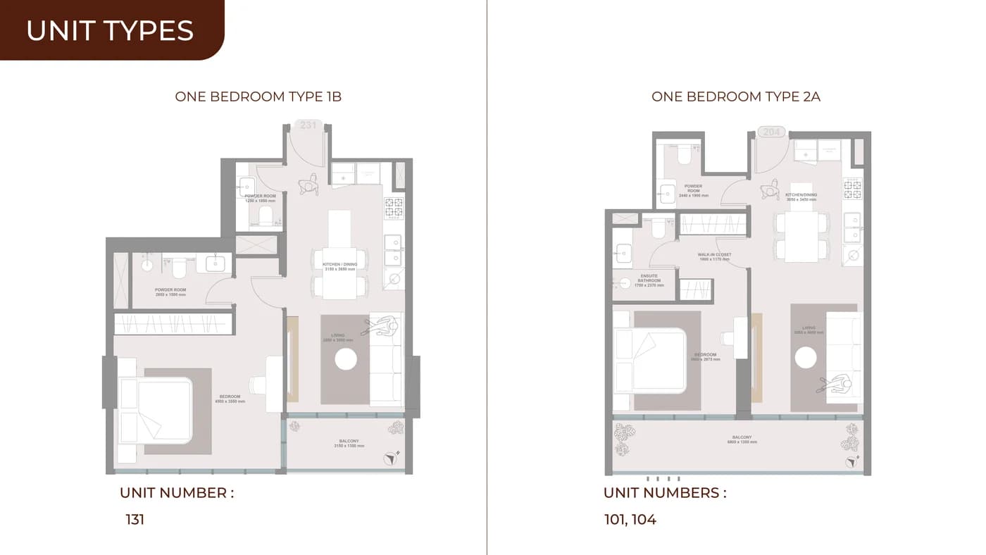 Linea by HOLM floor plan — One Bedroom Types 1B & 2A