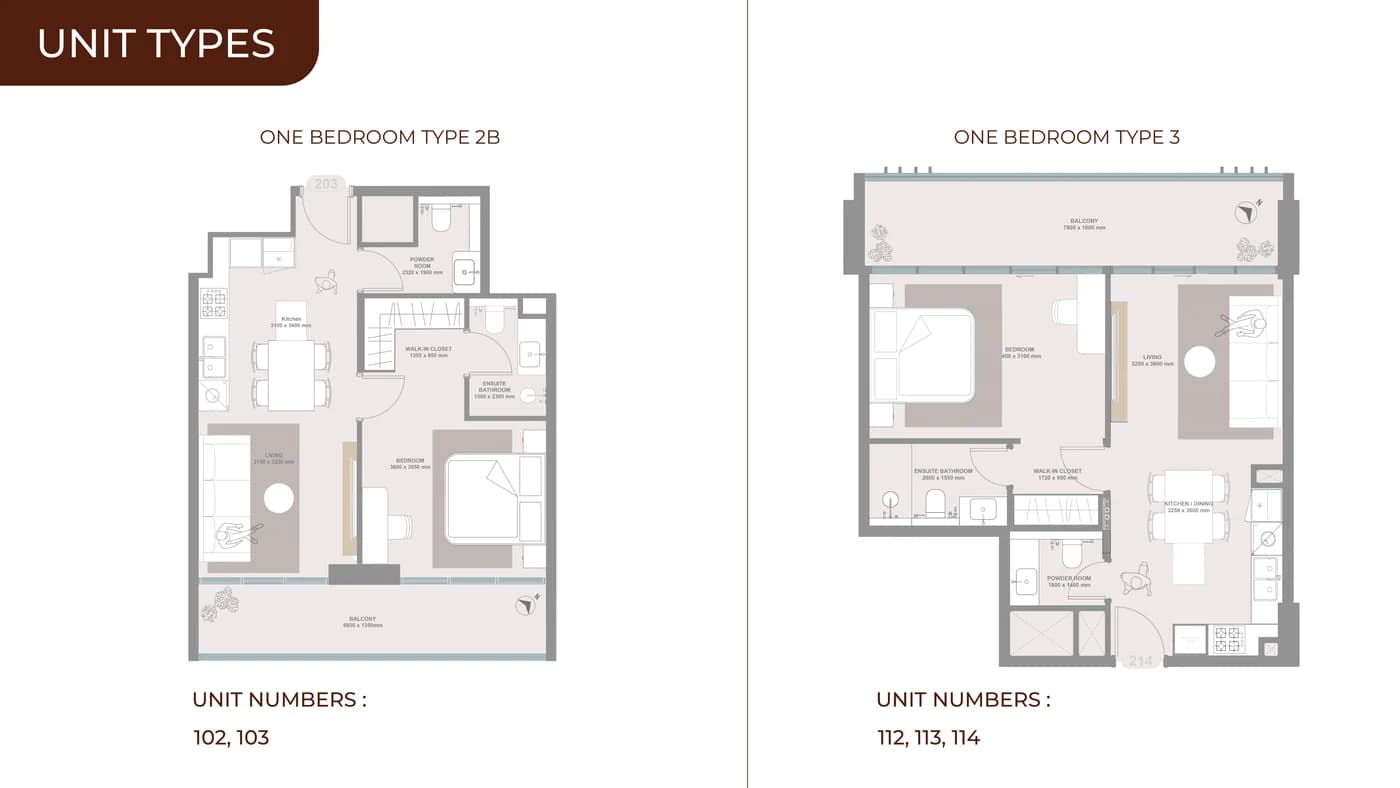 Linea by HOLM floor plan — One Bedroom Types 2B & 3