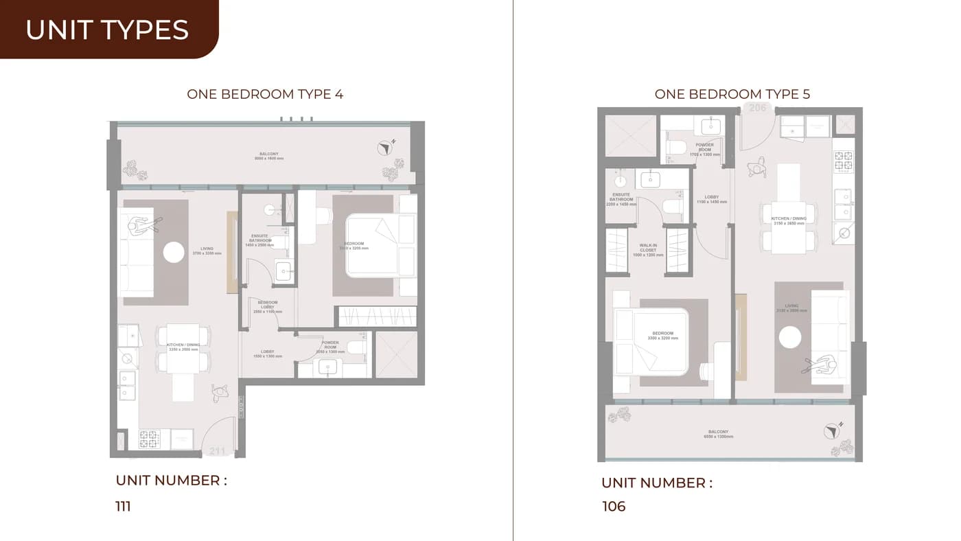 Linea by HOLM floor plan — One Bedroom Types 4 & 5