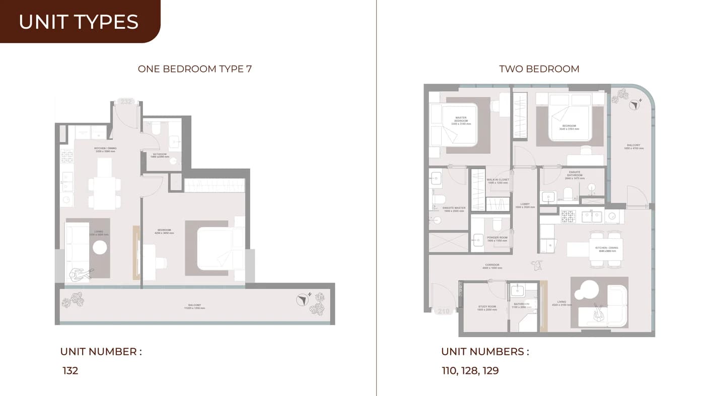 Linea by HOLM floor plan — One Bedroom Type 7 & Two Bedroom