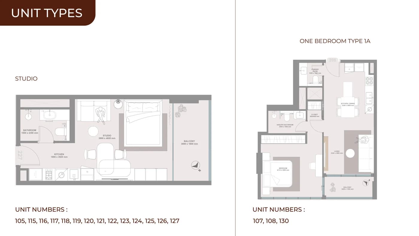 Linea by HOLM floor plan — Studio & One Bedroom Type 1A
